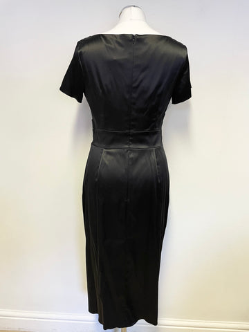 BRAND NEW LADY VINTAGE LORETTA BLACK SATIN SHORT SLEEVE PENCIL DRESS SIZE 12