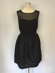 FRENCH CONNECTION BLACK BONED BODICE APPLIQUÉ & SEQUIN TRIM SPECIAL OCCASION DRESS SIZE 12