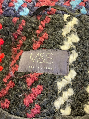 MARKS & SPENCER COLLECTION NAVY & MULTICOLOURED TWEED COAT SIZE 8