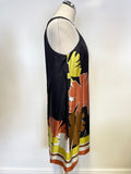 HOBBS BLACK, LIME,ORANGE & BROWN SILK OPEN SHOULDER SHIFT DRESS SIZE 12