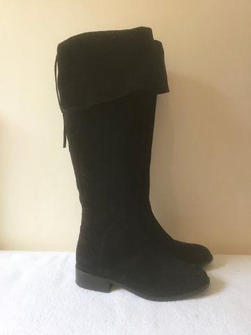 BODEN BLACK SUEDE KNEE LENGTH TURN OVER TOP BOOTS SIZE 5/38