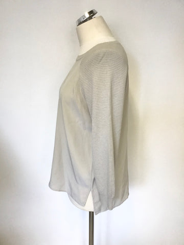 THE WHITE COMPANY PALE GREY SILK WITH KNIT SLEEVES TOP/ JUMPER SIZE 14