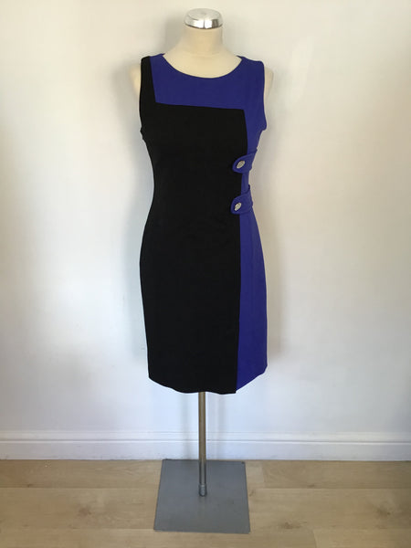 KAREN MILLEN BLACK & BLUE SLEEVELESS PENCIL DRESS SIZE 12