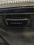 JAEGER BLUE EMBOSSED STITCHED FABRIC & SILVER CHAIN STRAP SHOULDER BAG