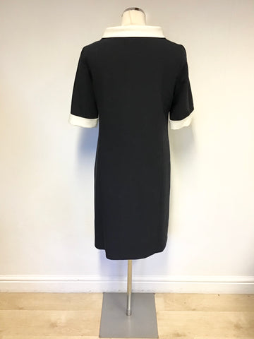JAEGER NAVY & WHITE TRIM SHORT SLEEVE SHIFT DRESS SIZE 10