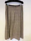 LK BENNETT BELL BROWN CHECK BRITISH WOOL BY MOON MIDI SKIRT SIZE 12