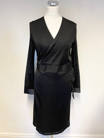 MARKS & SPENCER AUTOGRAPH BLACK LONG SLEEVED WRAP DRESS SIZE 14