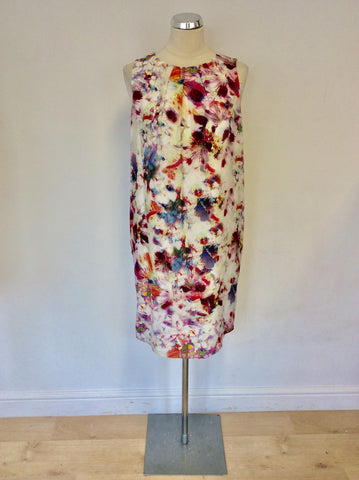 JOHN LEWIS MULTI COLOURED FLORAL PRINT SILK SHIFT DRESS SIZE 8