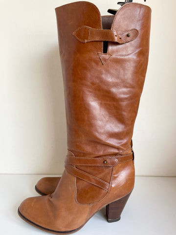 OFFICE TAN LEATHER HEELED BOOTS SIZE 7.5/41