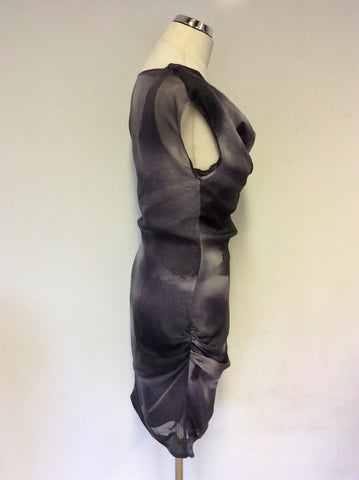 DESIGNERS REMIX CHARLOTTE ESKILDSEN SHADED GREY SILK SLEEVELESS OCCASION DRESS SIZE 36 UK 8