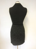 KAREN MILLEN BLACK SATIN TRIMMED COLLAR EMBROIDERED SKIRT SPECIAL OCCASION DRESS SIZE 8