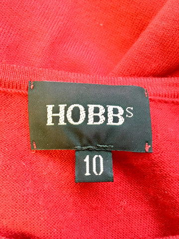 HOBBS RED PURE WOOL FINE KNIT SLEEVELESS JUMPER SIZE 10