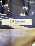 LK BENNETT NAVY & IVORY PRINT PLEATED SKIRT SIZE 10 BUT FIT SIZE 8