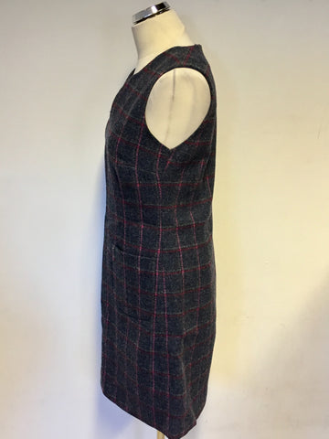 LAURA ASHLEY GREY CHECK QUALITY WOOL PINAFORE STYLE DRESS SIZE 12