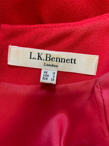 LK BENNETT CORVINA RED CAP SLEEVED DRAPED FRONT PENCIL DRESS SIZE 10