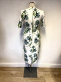 BRAND NEW MARKS & SPENCER AUTOGRAPH IVORY BLUE & GREEN FLORAL PENCIL DRESS SIZE 10