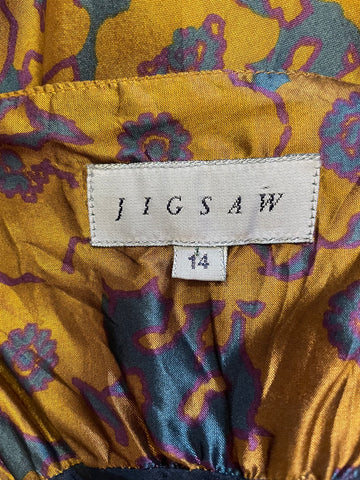 JIGSAW BRONZE SILK FLORAL PRINT FIT & FLARE OCCASION DRESS SIZE 14