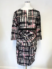 BRAND NEW DIVA CATWALK BLACK,PINK,GREY & IVORY PRINT 3/4 SLEEVE PENCIL DRESS SIZE XXL UK 16/18