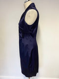 KAREN MILLEN MIDNIGHT BLUE COLLARED V NECKLINE SLEEVELESS PENCIL DRESS SIZE 14