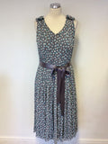 JACQUES VERT TURQOUISE & GREY PRINT OCCASION DRESS & BOLERO CARDIGAN SIZE 16