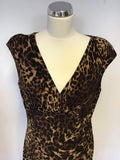 RALPH LAUREN BROWN LEOPARD PRINT STRETCH DRAPED WRAP DRESS SIZE 16