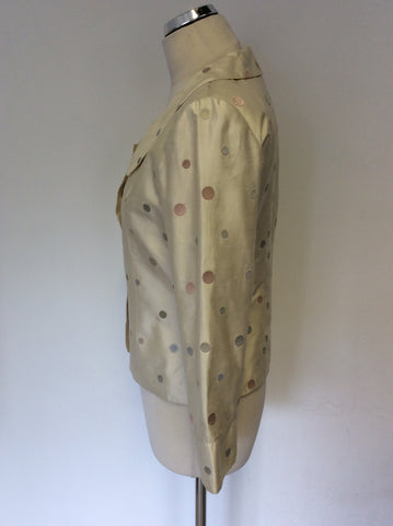 SPENSER JEREMY IVORY SILK SPOT JACKET & SKIRT SUIT SIZE 10