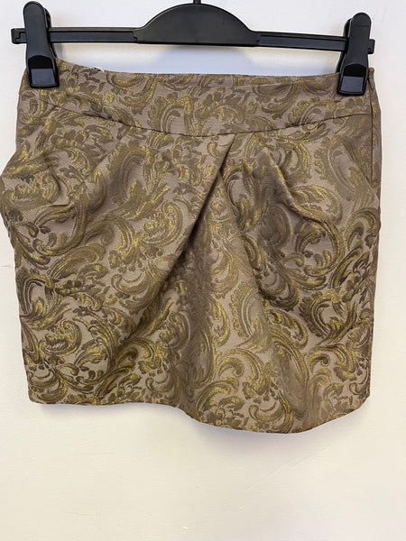 KAREN MILLEN BRONZE JACQUARD DESIGN MINI SKIRT SIZE 10