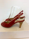 GABOR RED PATENT LEATHER PEEP TOE HEELED SANDALS SIZE 5/38