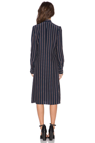 BRAND NEW FRAME NAVY VINTAGE STRIPE TIE NECK SILK SHIRT DRESS SIZE S