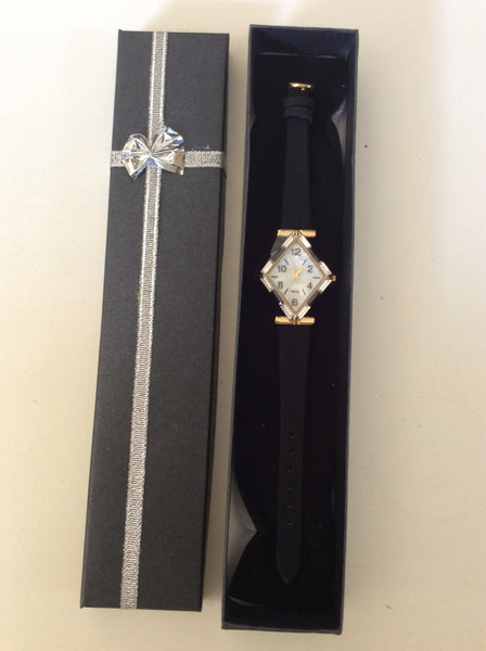 BRAND NEW MAC BLACK & MIRRORED EDGE WITH GOLD TRIM DRESS WATCH