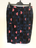 JIGSAW NAVY BLUE PATTERNED STRAIGHT PENCIL SKIRT SIZE 10