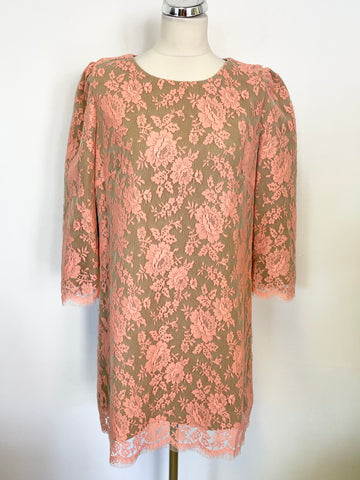 BRAND NEW WHISTLES CORAL LACE OVER CAMEL WOOL SHIFT DRESS SIZE 16
