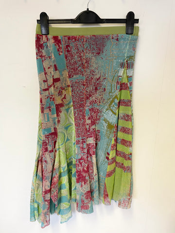 LEGATTE JEANS DENIM  BLUE & MULTICOLOURED PRINT SKIRT, TOP & JACKET OUTFIT SIZE II UK 10