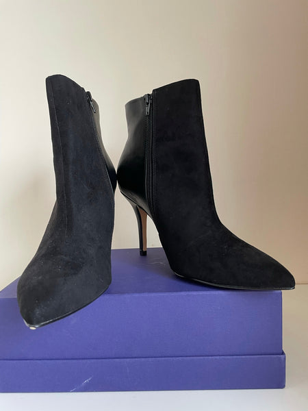 BRAND NEW NINE WEST BLACK FAUX SUEDE & FAUX LEATHER HEELED ANKLE BOOTS SIZE 7.5/41
