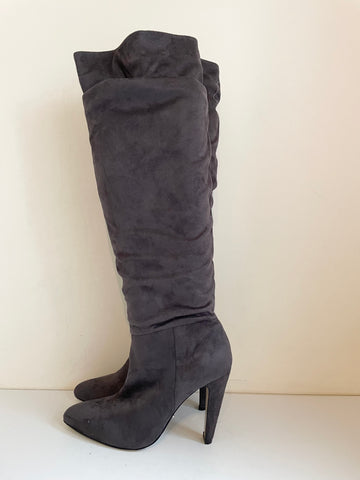 BRAND NEW LIPSY DARK GREY SUEDETTE KNEE LENGTH SLOUCH BOOTS  SIZE 5/38