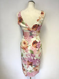 KAREN MILLEN FLORAL & BUTTERFLY PRINT SLEEVELESS PENCIL DRESS SIZE 8