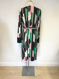 BRAND NEW MARKS & SPENCER BLACK,GREEN,PINK & WHITE PRINT WRAP DRESS SIZE 16
