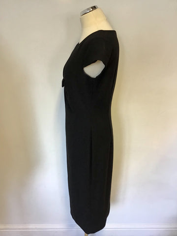 HOBBS BLACK WOOL BOW TRIM CAP SLEEVE PENCIL DRESS SIZE 12