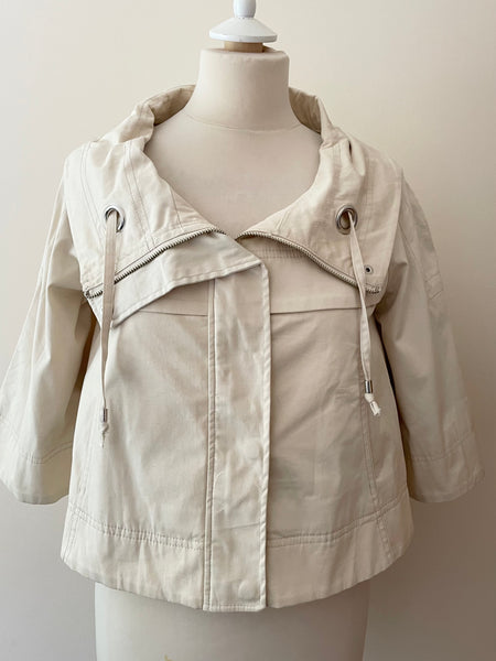MARNI CREAM FUNNEL NECK COTTON COLLAR COTTON CROPED 3/4 SLEEVE JACKET SIZE 38 UK 10