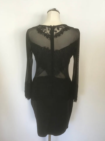 BRAND NEW MISSAGI BLACK LACE & SHEER MESH TRIMMED PENCIL DRESS SIZE 14