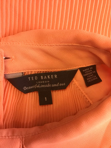 TED BAKER ORANGE DATE MICRO PLEATED SLEEVELESS TOP SIZE 1 UK 8/10