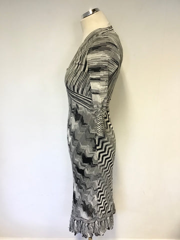 KAREN MILLEN BLACK & WHITE DESIGN FINE KNIT 3/4 SLEEVE DRESS SIZE 2 UK 8/10