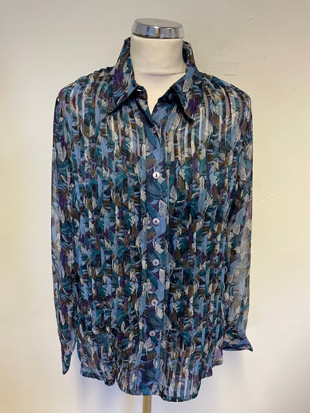 PENNY PLAIN TURQUOISE PRINT LONG SLEEVED BLOUSE & INNER CAMISOLE TOP SIZE 14