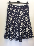 HOBBS NAVY BLUE & WHITE SPOT LINEN SKIRT SIZE 10