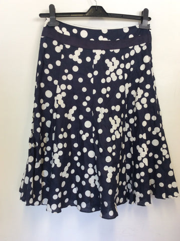 HOBBS NAVY BLUE & WHITE SPOT LINEN SKIRT SIZE 10