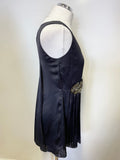 TED BAKER 100% SILK BLACK SLEEVELESS EMBELLISHED TRIM TUNIC TOP SIZE 2 UK 10