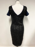 REISS AMBER NAVY BLUE & BLACK SEQUINNED PENCIL DRESS SIZE 8