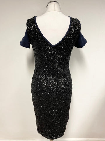 REISS AMBER NAVY BLUE & BLACK SEQUINNED PENCIL DRESS SIZE 8