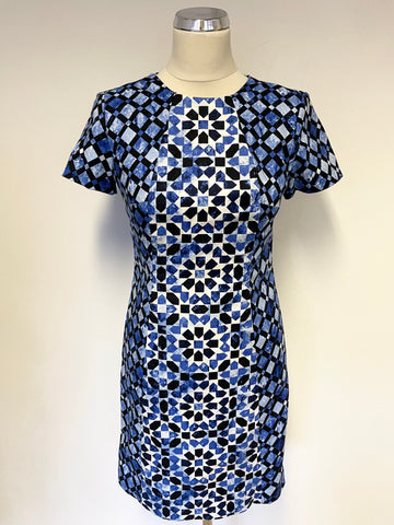BRAND NEW MICHAEL KORS BLUE,BLACK & WHITE PRINT SHIFT DRESS SIZE 0 UK 6/8