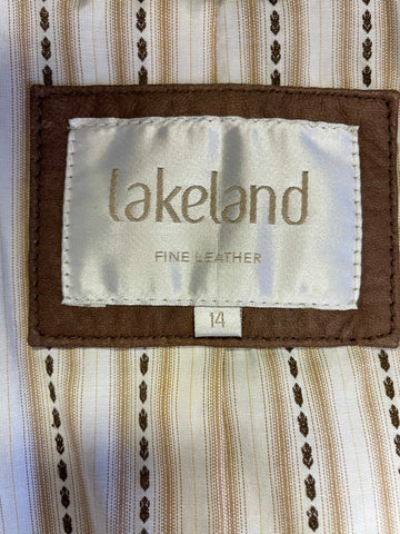 LAKELAND TAN BROWN SOFT LEATHER BOMBER JACKET SIZE 14